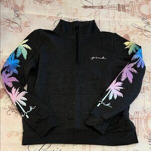 PINK Victoria's Secret Charcoal Palm Trees Zip-Up Sweatshirt